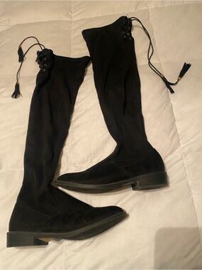 Black Over-The-Knee Lace-Up Tassel Boots
